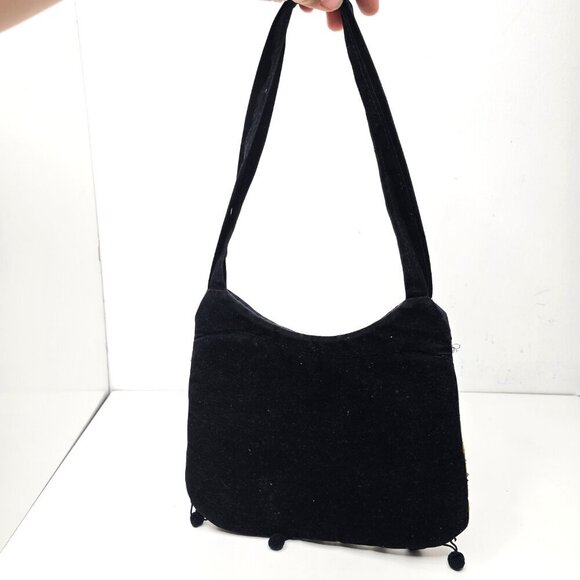 Vintage 90s Y2k Arcad Embellished Sequin Beaded Embroidered Black Shoulder Bag - Picture 4 of 8